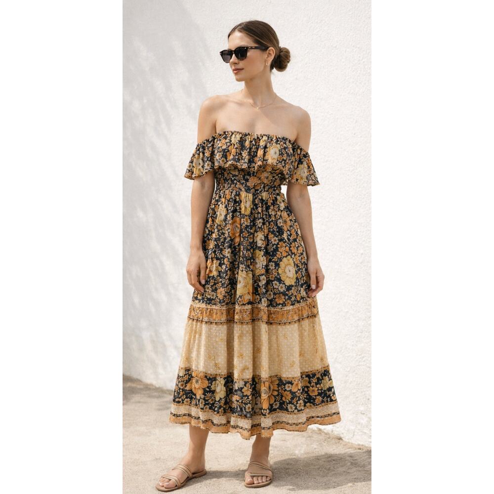 Spell Hibiscus Lane Strapless Midi Dress Floral Boho Size S